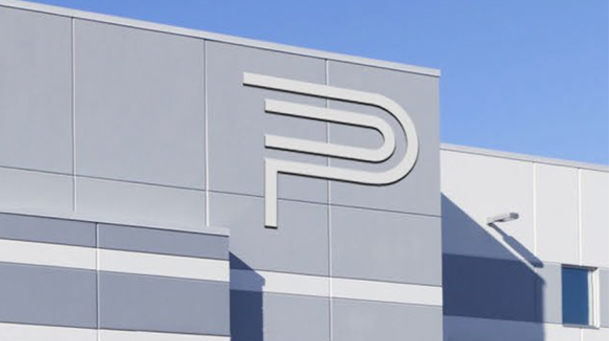 Industrial building with P logo in white
